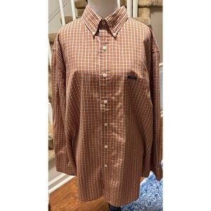 Chaps Ralph Lauren Mens XL Orange Plaid Easy Care Button Down Shirt Long Sleeve